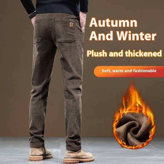 Slim Fit Straight Business Autumn And Winter Fleece-lined Thick Casual Pants Men