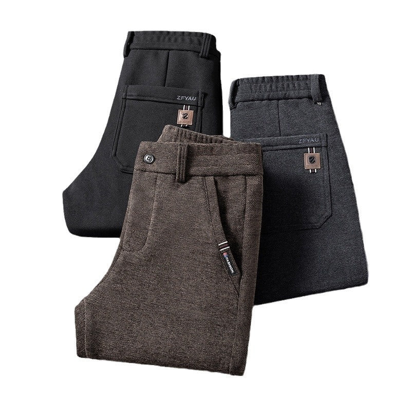 Slim Fit Straight Business Autumn And Winter Fleece-lined Thick Casual Pants Men