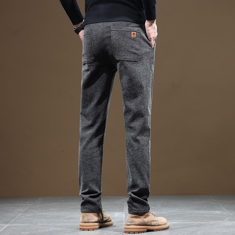 Slim Fit Straight Business Autumn And Winter Fleece-lined Thick Casual Pants Men