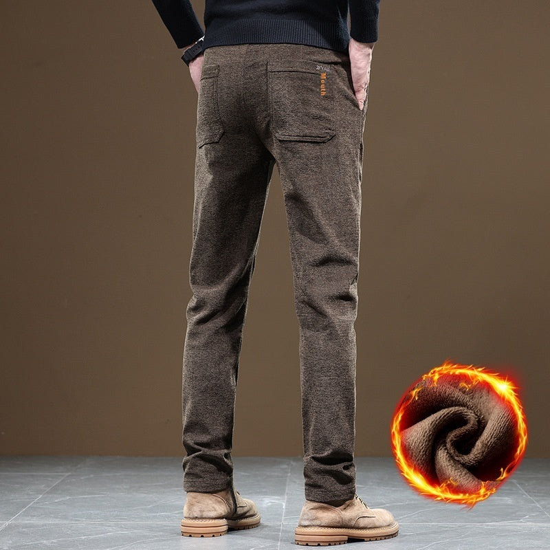 Slim Fit Straight Business Autumn And Winter Fleece-lined Thick Casual Pants Men